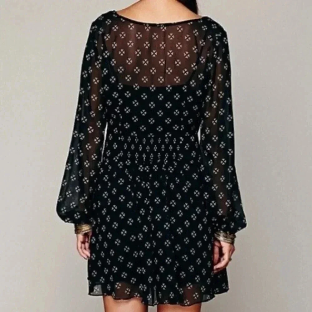 Free People Long Sleeve Chiffon Mini Dress